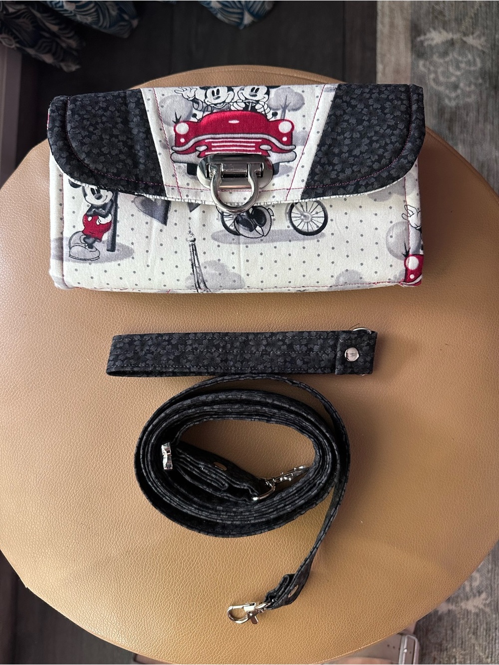 Mickey Print Convertible Crossbody Bag — Black & Cream
